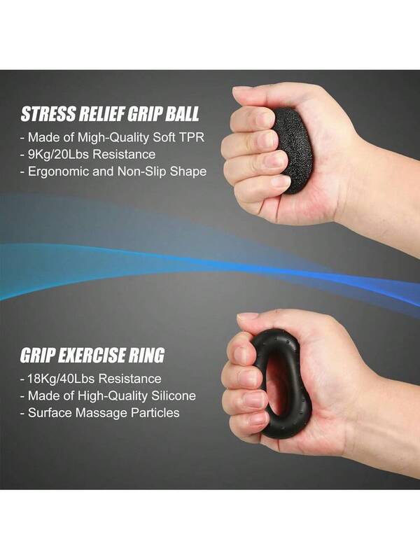 Grip Strength Trainer Kit with Counter 5-in-1 – Adjustable Hand Grip Strengthener, Finger Exerciser, Grip Ring, Stress Ball & Carry Bag