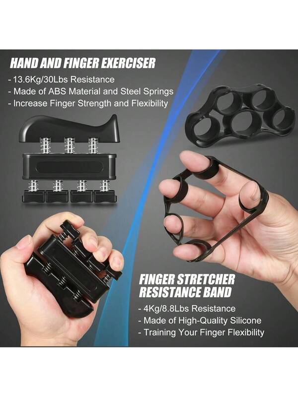 Grip Strength Trainer Kit with Counter 5-in-1 – Adjustable Hand Grip Strengthener, Finger Exerciser, Grip Ring, Stress Ball & Carry Bag
