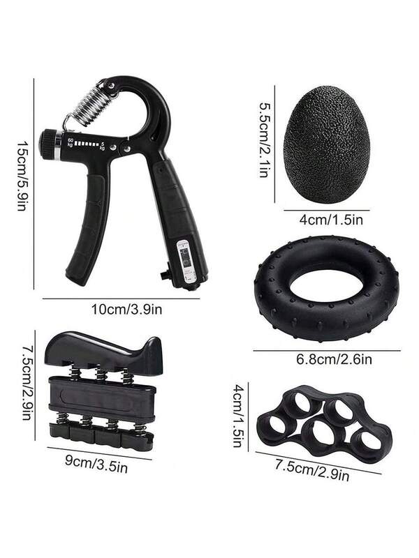 Grip Strength Trainer Kit with Counter 5-in-1 – Adjustable Hand Grip Strengthener, Finger Exerciser, Grip Ring, Stress Ball & Carry Bag