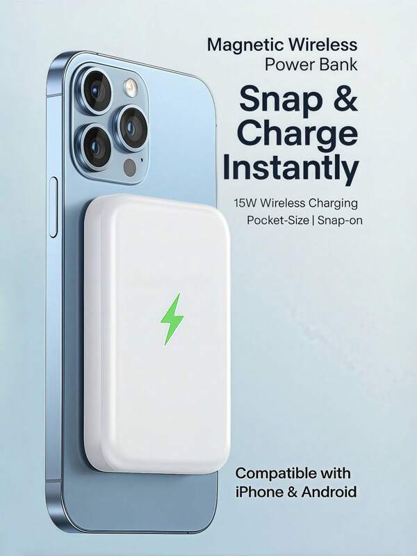 Multicolor Magnetic Power Bank – Ultra-Thin 5000mAh, 15W Fast Wireless Charging, MagSafe Compatible