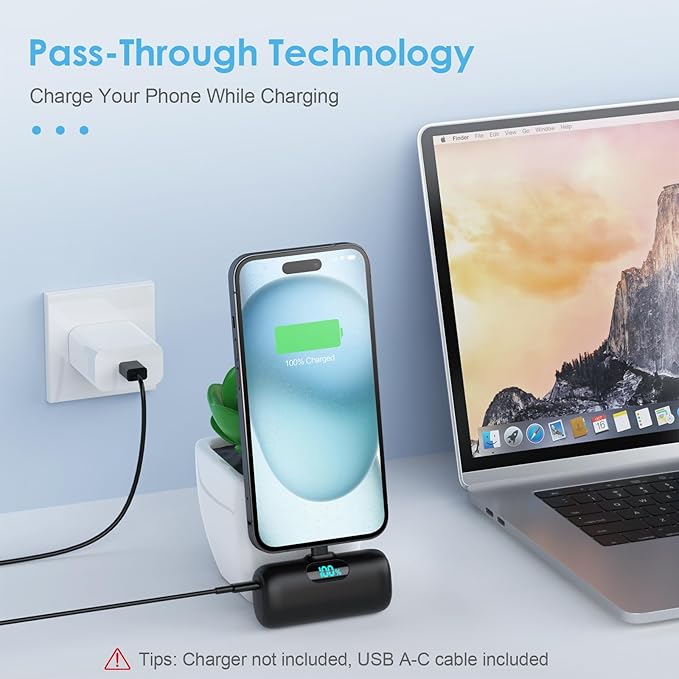 5000mAh Mini Portable Power Bank – USB-C PD 3A Fast Charging, LCD Display Battery Pack Compatible With IPhone & Android – Slim Travel Charger