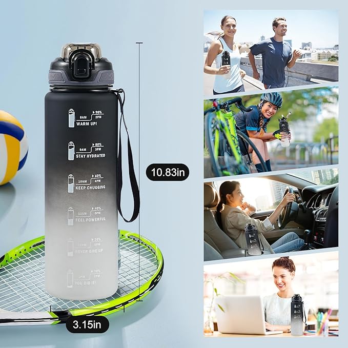 "SEASEVEN 1L Sports Water Bottle + Disney 600ml Kids Bottle | Leak-Proof, BPA-Free, Straw Design – Perfect for Gym, School, Office & Outdoor"