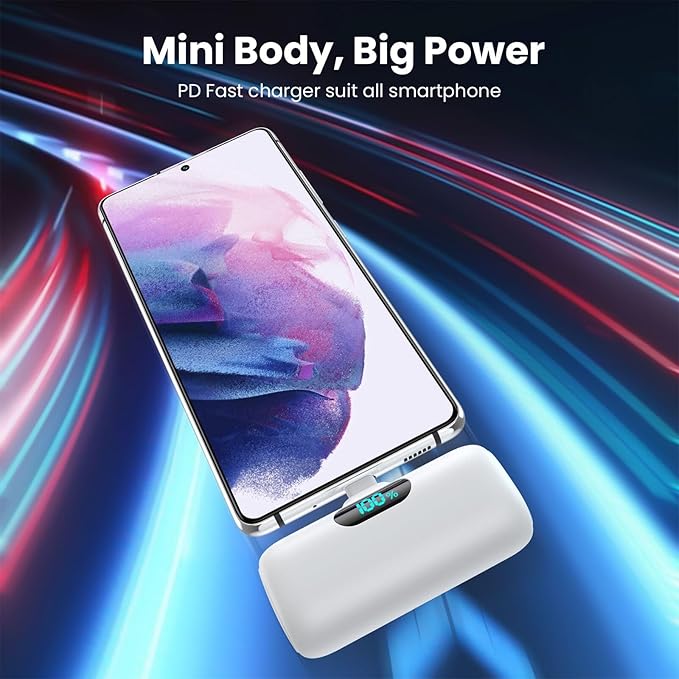5000mAh Mini Portable Power Bank – USB-C PD 3A Fast Charging, LCD Display Battery Pack Compatible With IPhone & Android – Slim Travel Charger