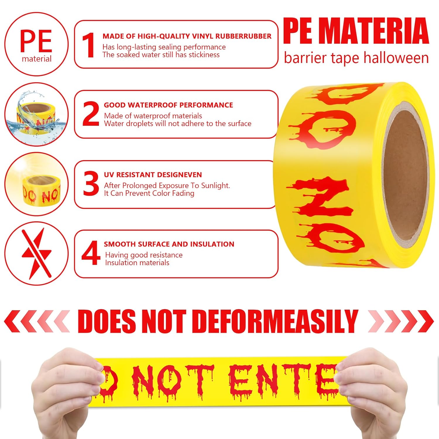 Halloween Decoration Combo Pack – Caution Tape (25m) + Inflatable Pumpkin (35cm)