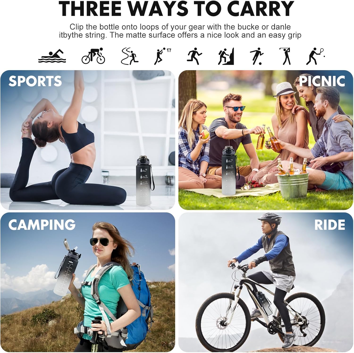 "SEASEVEN 1L Sports Water Bottle + Disney 600ml Kids Bottle | Leak-Proof, BPA-Free, Straw Design – Perfect for Gym, School, Office & Outdoor"
